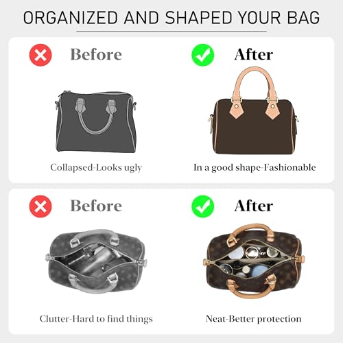 Purse Organizer Insert Compatible with LV Speedy 20 Bag Insert,Premium Felt Lightweight 20 Bag Organizer with Base Shaper, Tote Handbag Inner Divider Purse Accessories with Zipper Pocket,Black - color: Black, size: Speedy 20