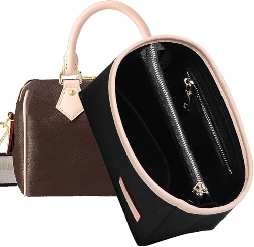 Purse Organizer Insert Compatible with LV Speedy 20 Bag Insert,Premium Felt Lightweight 20 Bag Organizer with Base Shaper, Tote Handbag Inner Divider Purse Accessories with Zipper Pocket,Black - color: Black, size: Speedy 20