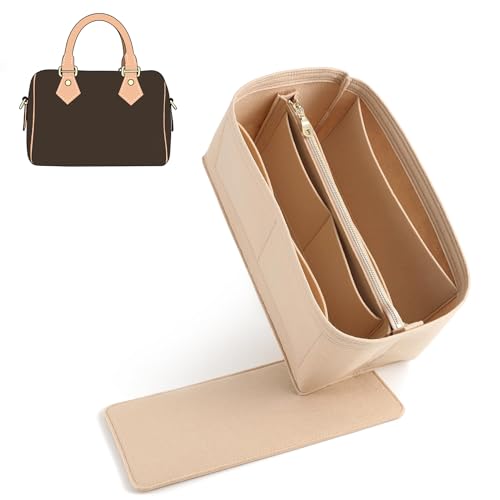 Purse Organizer Insert Compatible with LV Speedy 30 Bag Insert,Premium Felt Lightweight 30 Bag Organizer with Base Shaper, Tote Handbag Inner Divider Purse Accessories with Zipper Pocket,Beige - color: Beige, size: Speedy 30