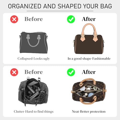 Purse Organizer Insert Compatible with LV Speedy 30 Bag Insert,Premium Felt Lightweight 30 Bag Organizer with Base Shaper, Tote Handbag Inner Divider Purse Accessories with Zipper Pocket,Beige - color: Beige, size: Speedy 30
