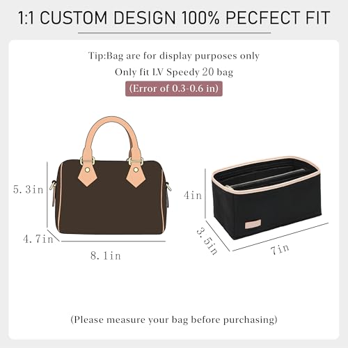 Purse Organizer Insert Compatible with LV Speedy 20 Bag Insert,Premium Felt Lightweight 20 Bag Organizer with Base Shaper, Tote Handbag Inner Divider Purse Accessories with Zipper Pocket,Black - color: Black, size: Speedy 20