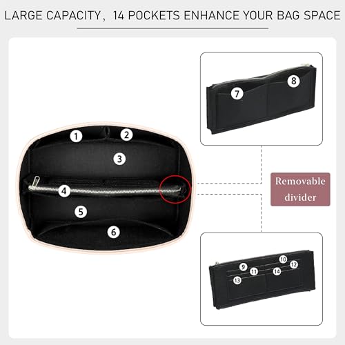 Purse Organizer Insert Compatible with LV Speedy 25 Bag Insert,Premium Felt Lightweight 25 Bag Organizer with Base Shaper, Tote Handbag Inner Divider Purse Accessories with Zipper Pocket,Black - color: Black, size: Speedy 25