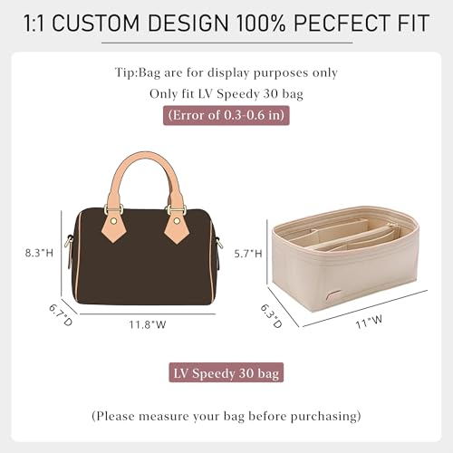 Purse Organizer Insert Compatible with LV Speedy 30 Bag Insert,Premium Felt Lightweight 30 Bag Organizer with Base Shaper, Tote Handbag Inner Divider Purse Accessories with Zipper Pocket,Beige - color: Beige, size: Speedy 30