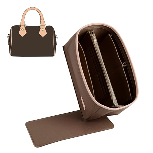 Purse Organizer Insert Compatible with LV Speedy 30 Bag Insert, Premium Felt Lightweight Bag Organizer with Base Shaper, Tote Handbag Inner Divider Purse Accessories with Zipper Pocket,Brown - color: Brown, size: Speedy 30
