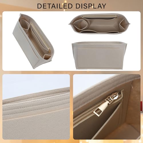 Purse Organizer Insert for Longchamp Le Pliage L Backpack, Felt Lightweight Long Champ Large Backpack Divider Shaper with Cup Holder,Zipper Bags Inner Linner with 8 Deepened Pockets,L/Beige - color: Beige, size: L Backpack