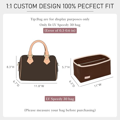 Purse Organizer Insert Compatible with LV Speedy 30 Bag Insert, Premium Felt Lightweight Bag Organizer with Base Shaper, Tote Handbag Inner Divider Purse Accessories with Zipper Pocket,Brown - color: Brown, size: Speedy 30