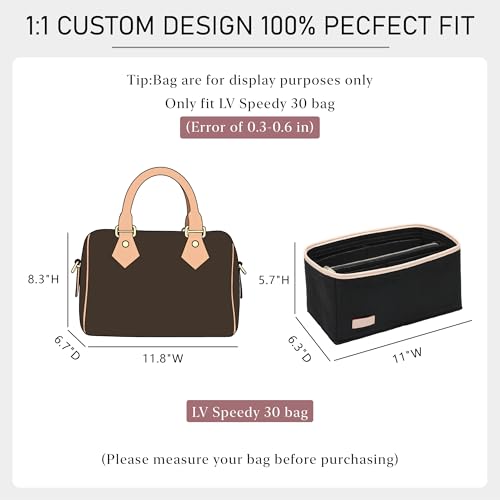 Purse Organizer Insert Compatible with LV Speedy 30 Bag Insert,Premium Felt Lightweight 30 Bag Organizer with Base Shaper, Tote Handbag Inner Divider Purse Accessories with Zipper Pocket,Black - color: Black, size: Speedy 30