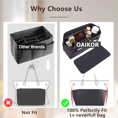 Purse Organizer Insert, Tote Bag Organizer Insert with Base Shaper,Felt Zipper Handbag Inner Dividers Compatible with Neverfull MM Speedy 30 and More,Black/L - color: Black, size: L