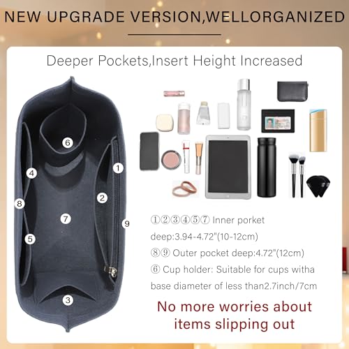 Purse Organizer Insert for Longchamp Le Pliage L Tote Bag, Felt Lightweight Long Champ Large Tote Divider Shaper with Cup Holder,Zipper Bags Inner Linner with 8 Deepened Pockets,L/Grey - color: Grey, size: L Tote Bag (Long Handle)