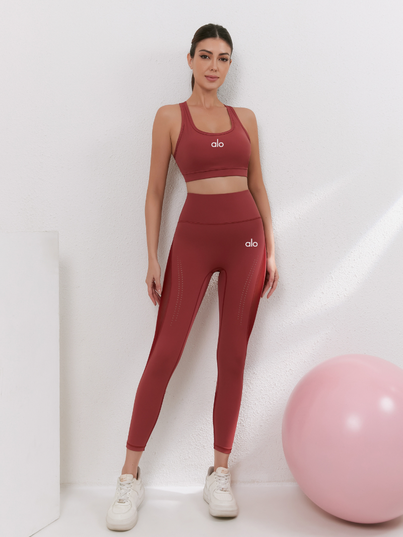 zalo5108   Women's nude elastic plus size sports pants yoga suit set fitness gathering shock-absorbing bra clothing