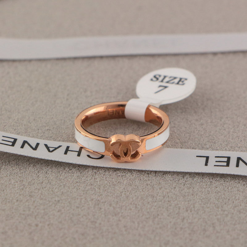 CHR14  Titanium steel double C letter narrow couple ring  Jewelry