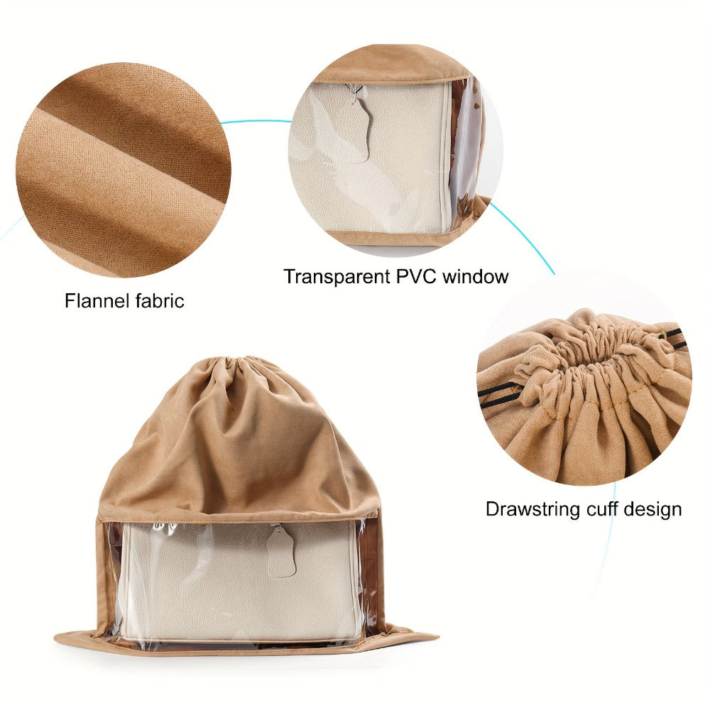 Travel Organizer Bag 5-Pack Handbag Dust Covers with Clear Windows, Drawstrings and Two Colors