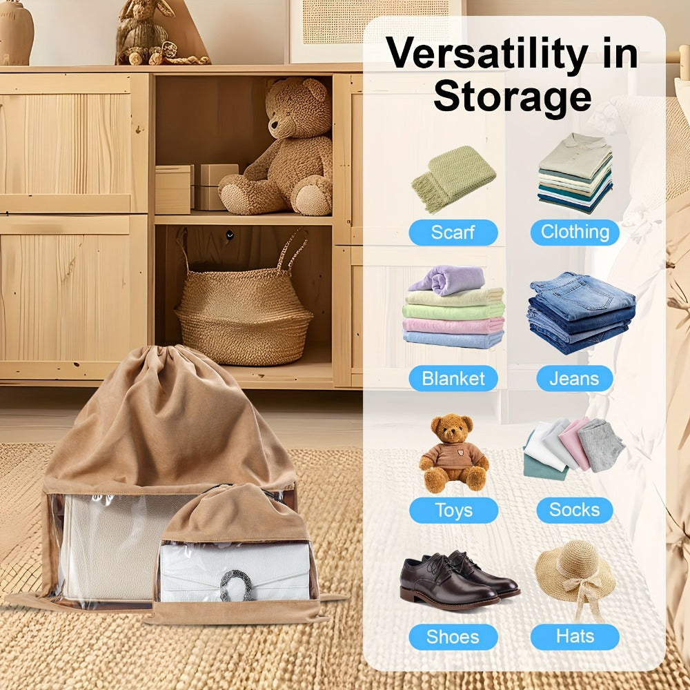 Travel Organizer Bag 5-Pack Handbag Dust Covers with Clear Windows, Drawstrings and Two Colors